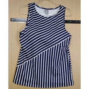 Lands' End Swimsuit Mix/Match Navy Blue & White Stripe Tankini Top Only Size 16